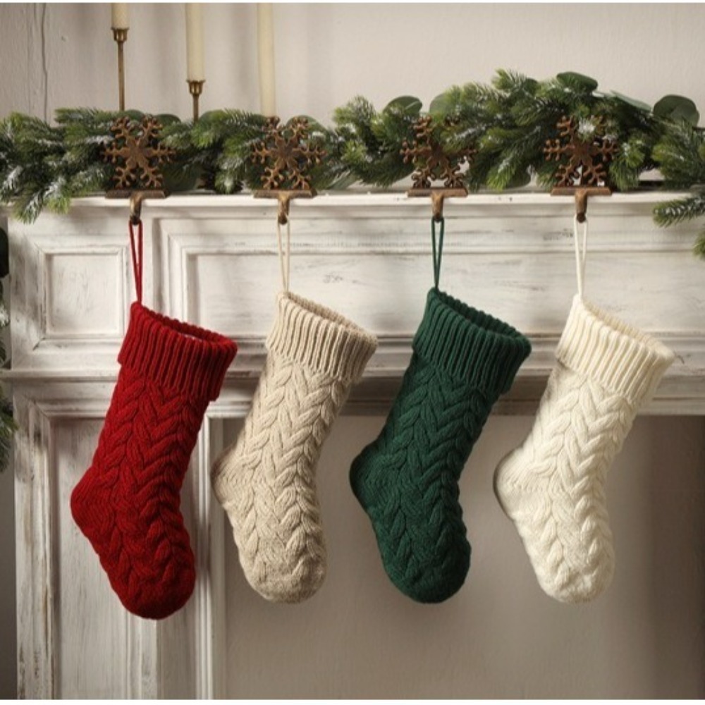 Christmas Stocking Hanging - ニットクリスマスソックスふわふわソフトハンギングオーナメントクリスマスギフトキャンディバッグサンタソックス子供クリスマスギフト