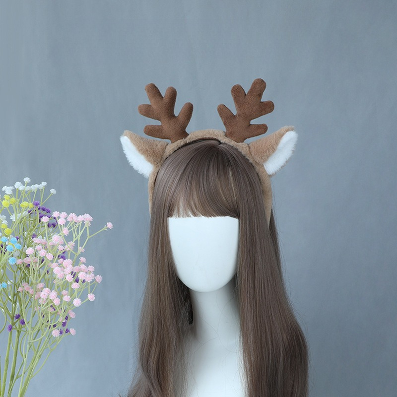 Reindeer Antlers Headband - クリスマスコスチュームヘッドバンドトナカイ耳毛皮のようなスノーフレークヘアアクセサリーコスプレギフト