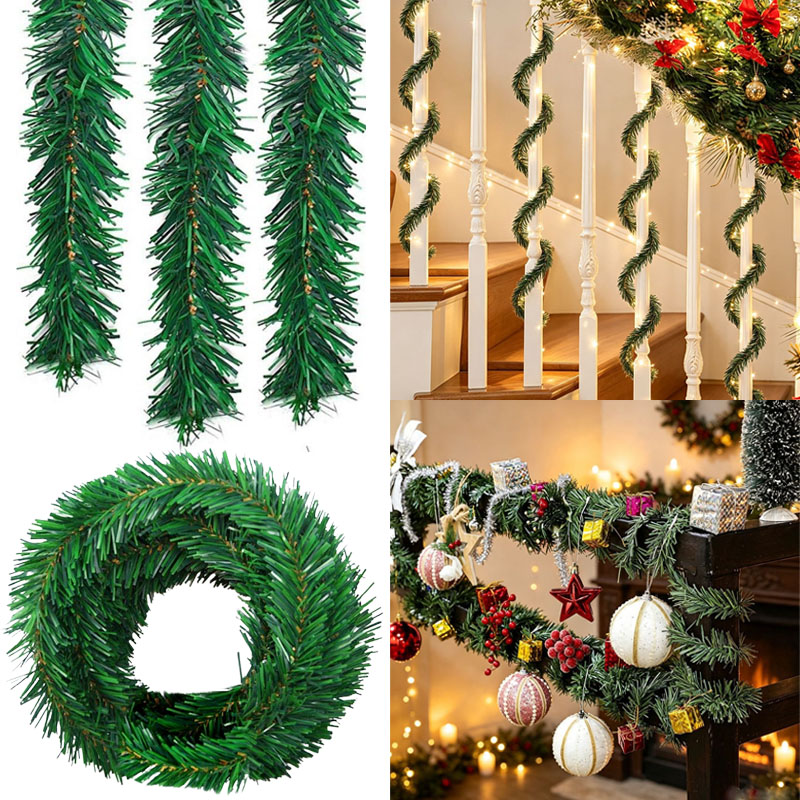 緑色の松の葉を使ったクリスマスガーランド。装飾用の人工クリス - Tinsel Garland Decoration のレビューと価格