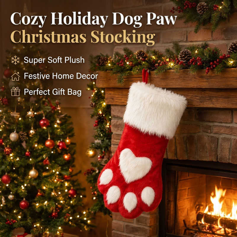 冬のぬいぐるみ犬の足の形をしたクリスマスストッキング、ベルベ - Christmas Stocking Hanging のレビューと価格