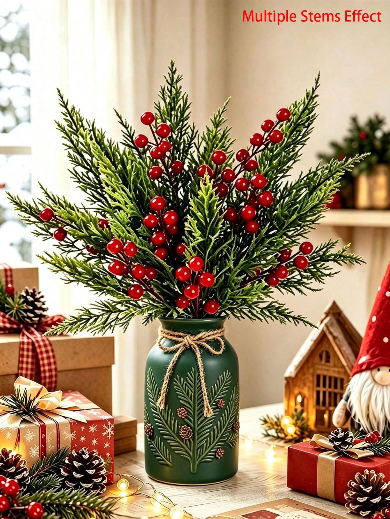 赤い実がついた人工の松の枝20本セット。クリスマスツリーの飾 - Christmas Tree Artificial のレビューと価格